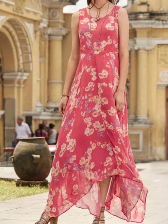 Sundance Dresses & Skirts - Sundance Pink Floral Handkerchief Hem Maxi Dress Size 16